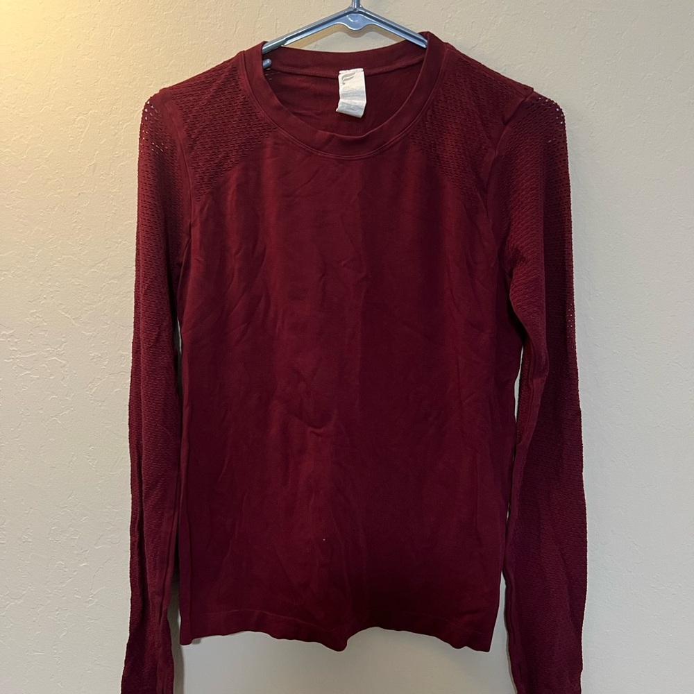 Fabletics Red Ruched Long Sleeve Top, M
